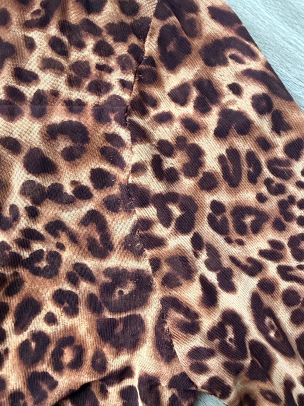 Brown Sheer Leopard Tie-Front Sheer Crop Top with Bell Sleeves - Picture 7 of 9